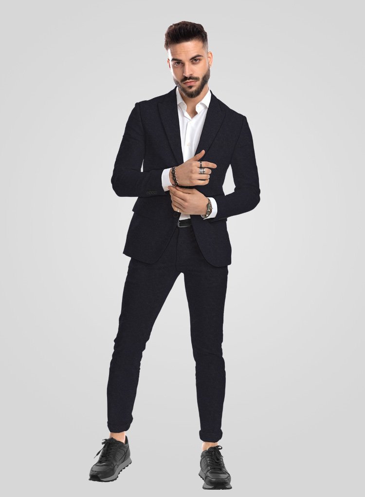 015 Deep Toned Dark Indigo Tweed Suit