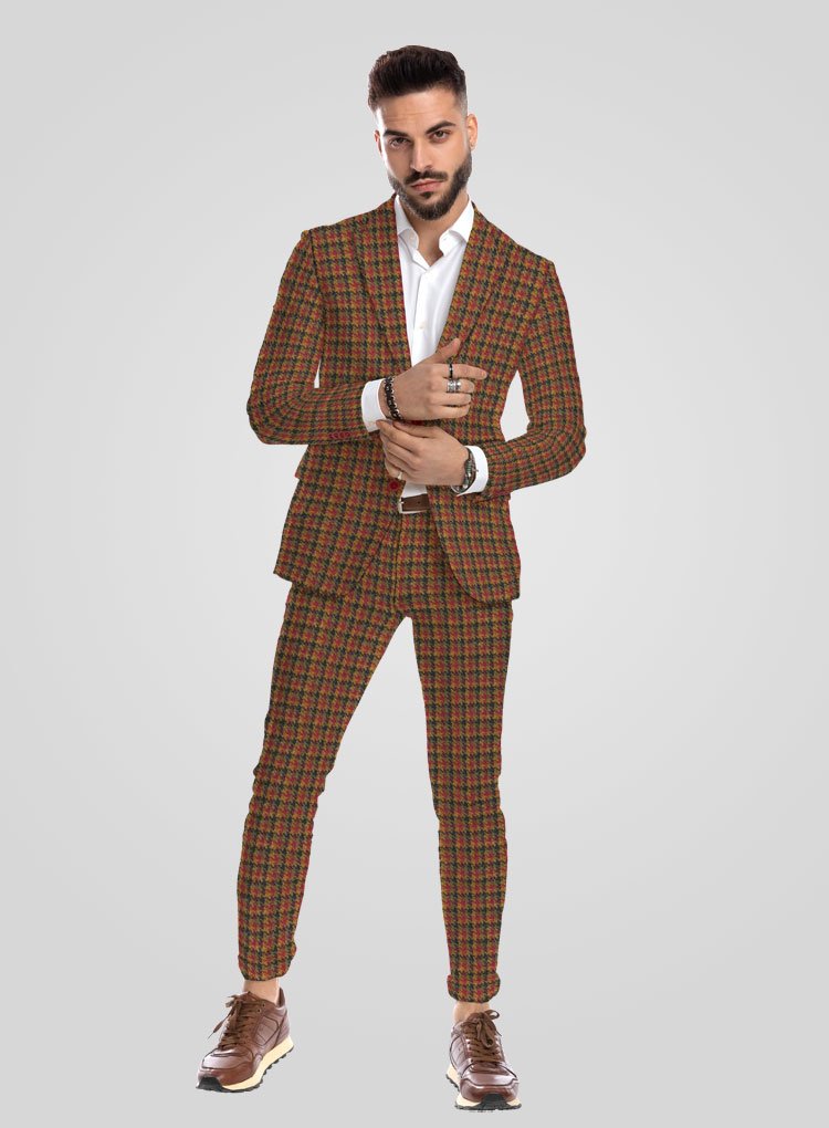 051 Royal Cherry Plaid Tweed Suit