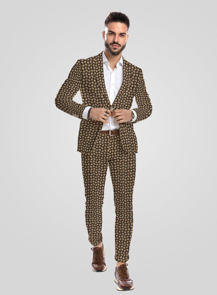 054 Textured Beige Honeycomb Tweed Suit