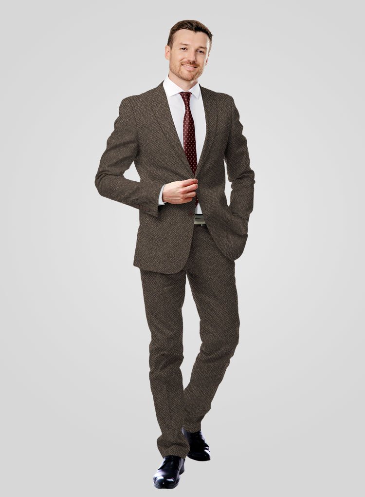 056 Statement Making Wide Brown Twill Tweed Suit