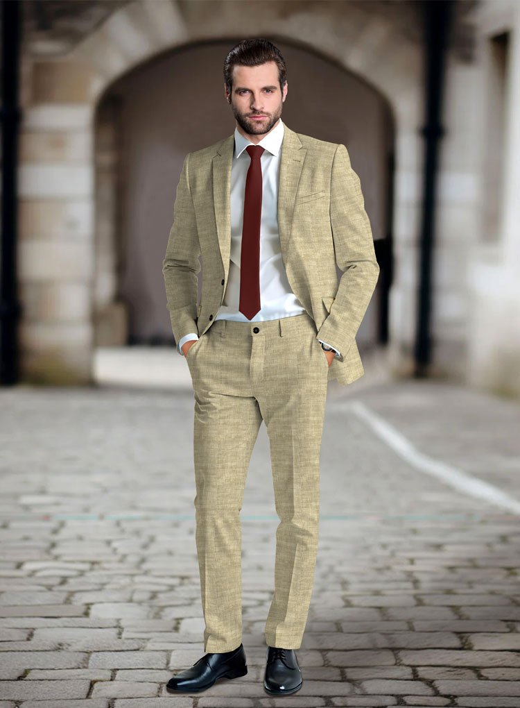 215 Poised Italian Prato Brown Dobby Linen Suit